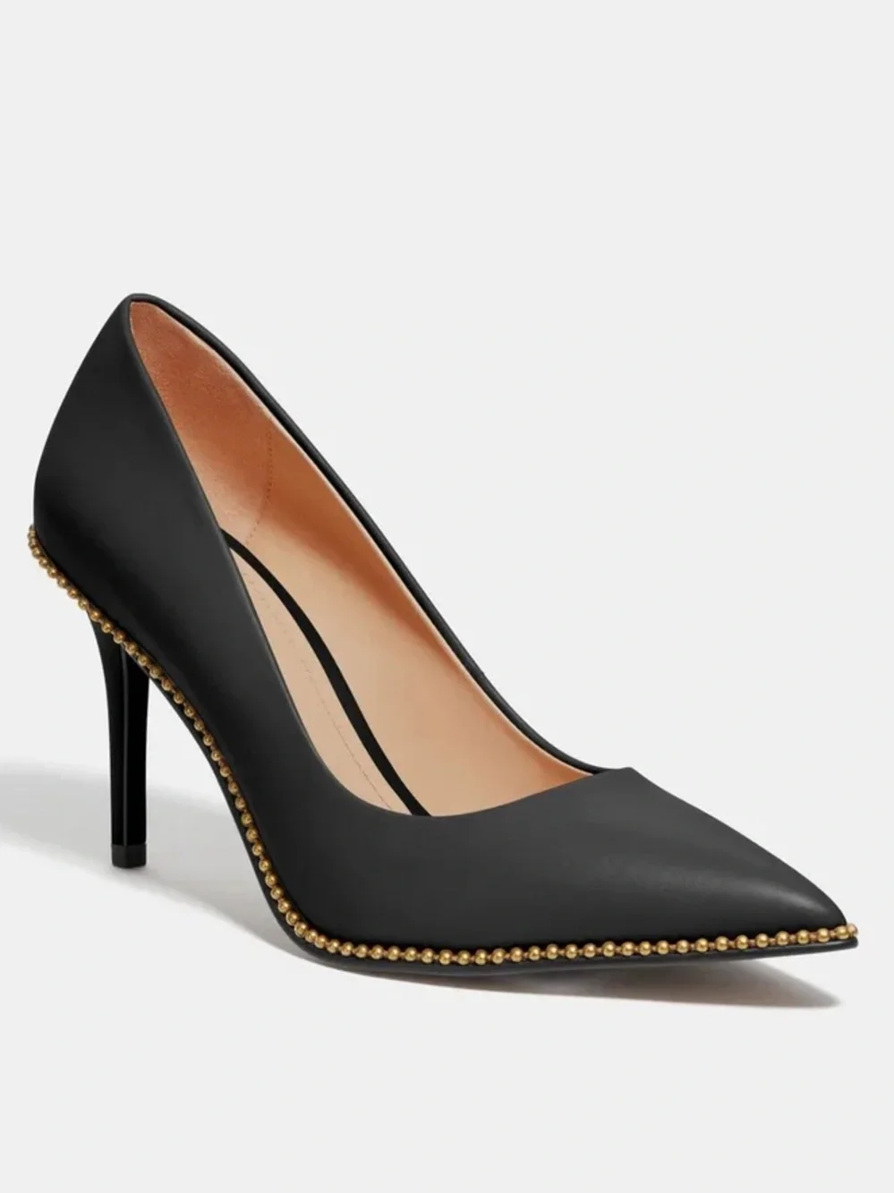 Coach Waverly Leather Pump Black Gold Studded Pointed Toe Heels Size 7.5